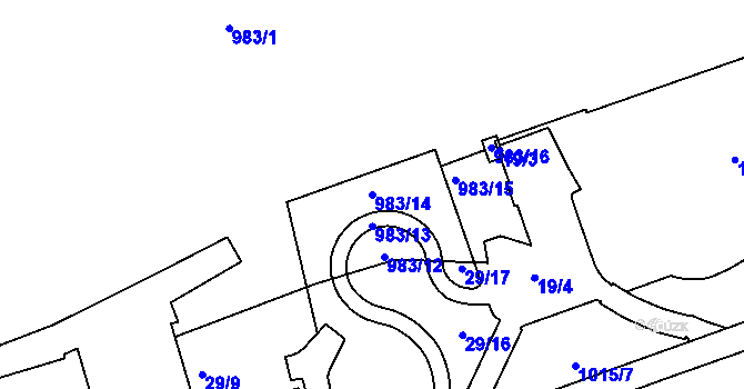 Parcela st. 983/14 v KÚ Rybáře, Katastrální mapa