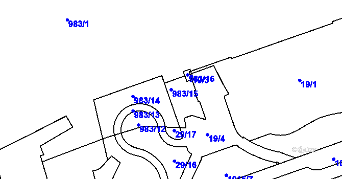 Parcela st. 983/15 v KÚ Rybáře, Katastrální mapa