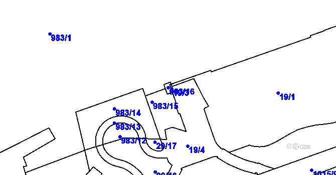 Parcela st. 983/16 v KÚ Rybáře, Katastrální mapa