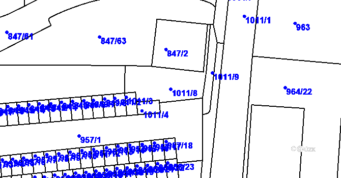 Parcela st. 1011/8 v KÚ Rybáře, Katastrální mapa