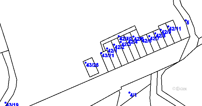 Parcela st. 43/21 v KÚ Rybáře, Katastrální mapa