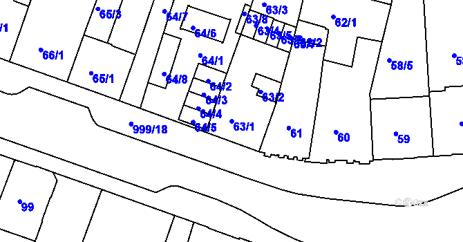 Parcela st. 63/1 v KÚ Rybáře, Katastrální mapa