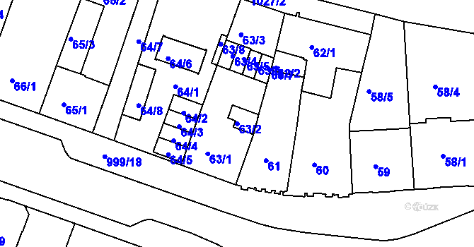 Parcela st. 63/2 v KÚ Rybáře, Katastrální mapa