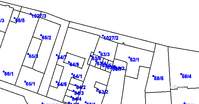 Parcela st. 63/3 v KÚ Rybáře, Katastrální mapa