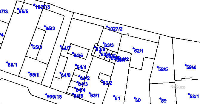 Parcela st. 63/4 v KÚ Rybáře, Katastrální mapa
