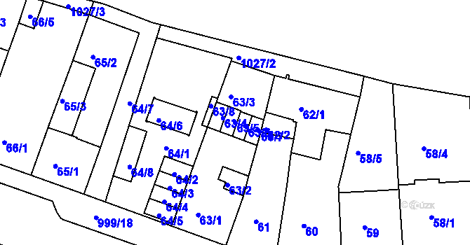 Parcela st. 63/5 v KÚ Rybáře, Katastrální mapa