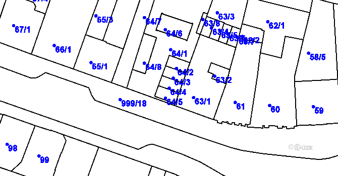 Parcela st. 64/4 v KÚ Rybáře, Katastrální mapa