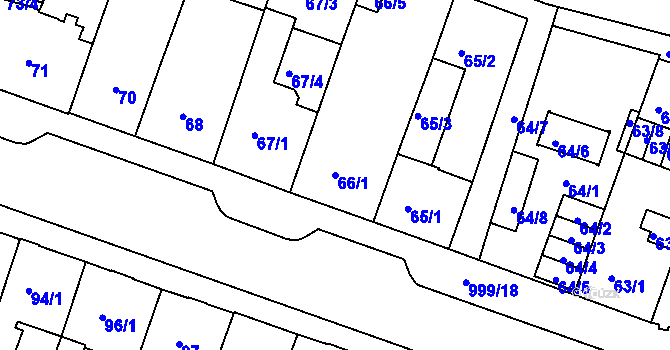 Parcela st. 66/1 v KÚ Rybáře, Katastrální mapa