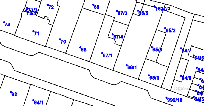 Parcela st. 67/1 v KÚ Rybáře, Katastrální mapa