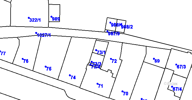 Parcela st. 73/1 v KÚ Rybáře, Katastrální mapa