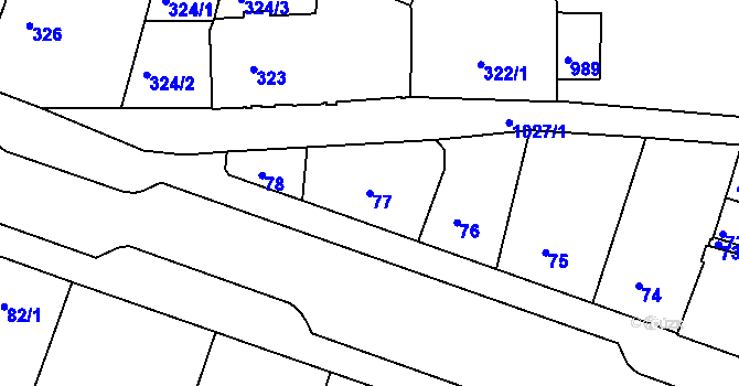 Parcela st. 77 v KÚ Rybáře, Katastrální mapa