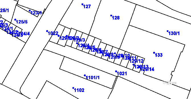 Parcela st. 129/7 v KÚ Rybáře, Katastrální mapa