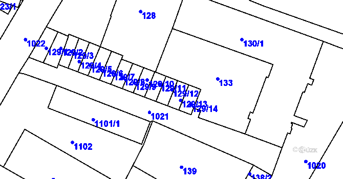 Parcela st. 129/12 v KÚ Rybáře, Katastrální mapa