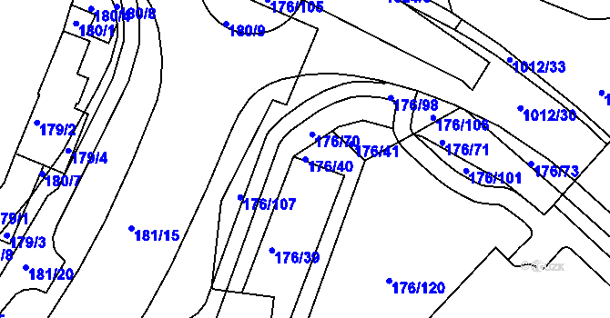 Parcela st. 176/40 v KÚ Rybáře, Katastrální mapa