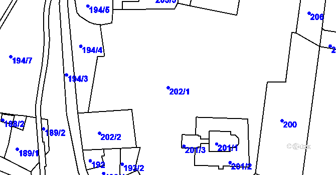 Parcela st. 202/1 v KÚ Rybáře, Katastrální mapa