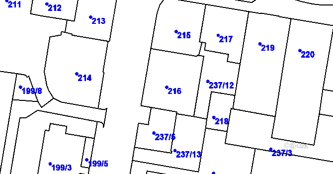 Parcela st. 216 v KÚ Rybáře, Katastrální mapa