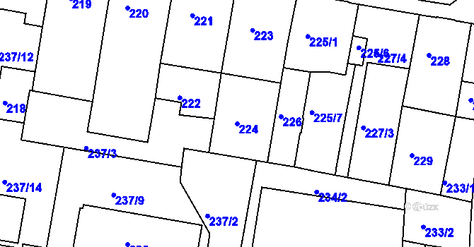 Parcela st. 224 v KÚ Rybáře, Katastrální mapa