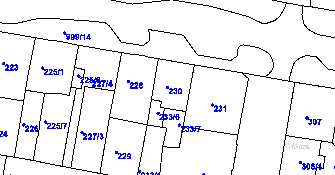 Parcela st. 230 v KÚ Rybáře, Katastrální mapa