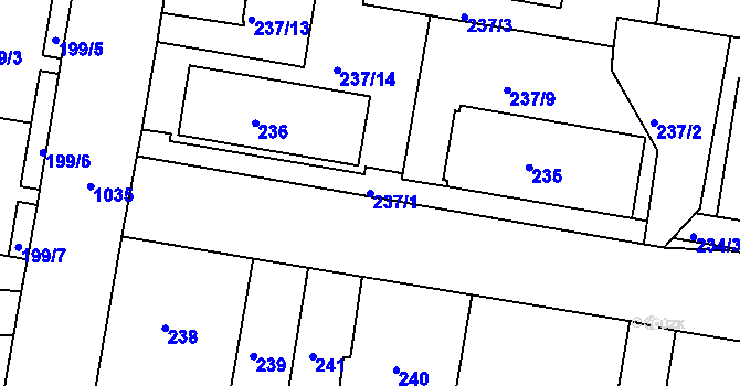 Parcela st. 237/1 v KÚ Rybáře, Katastrální mapa