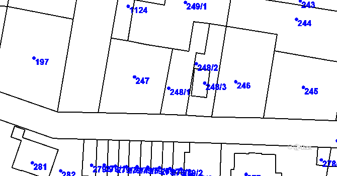 Parcela st. 248/1 v KÚ Rybáře, Katastrální mapa