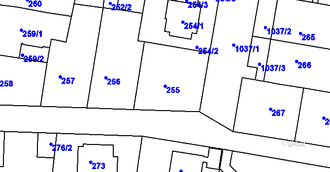 Parcela st. 255 v KÚ Rybáře, Katastrální mapa