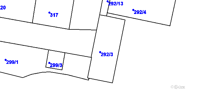 Parcela st. 292/3 v KÚ Rybáře, Katastrální mapa