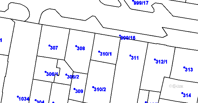 Parcela st. 310/1 v KÚ Rybáře, Katastrální mapa