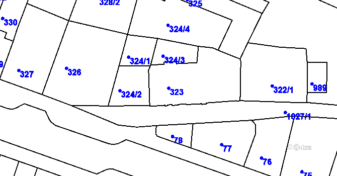 Parcela st. 323 v KÚ Rybáře, Katastrální mapa