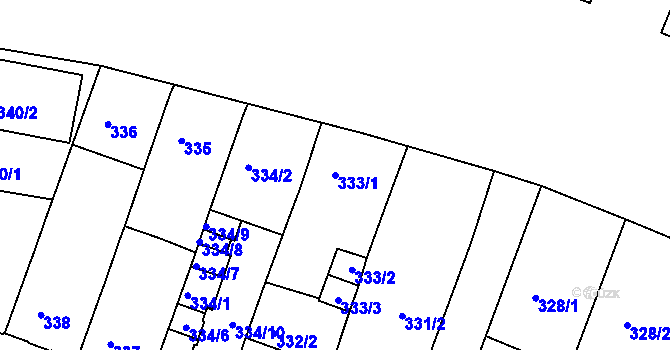 Parcela st. 333/1 v KÚ Rybáře, Katastrální mapa