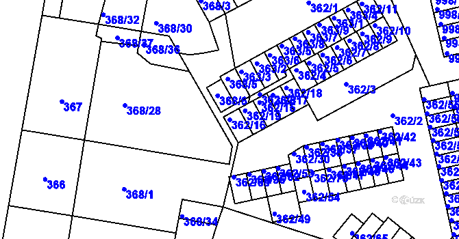 Parcela st. 362/16 v KÚ Rybáře, Katastrální mapa