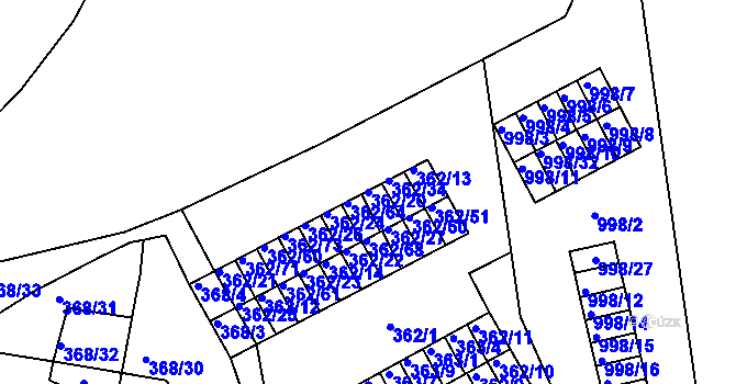Parcela st. 362/20 v KÚ Rybáře, Katastrální mapa