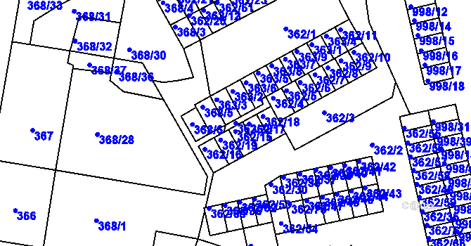 Parcela st. 362/28 v KÚ Rybáře, Katastrální mapa