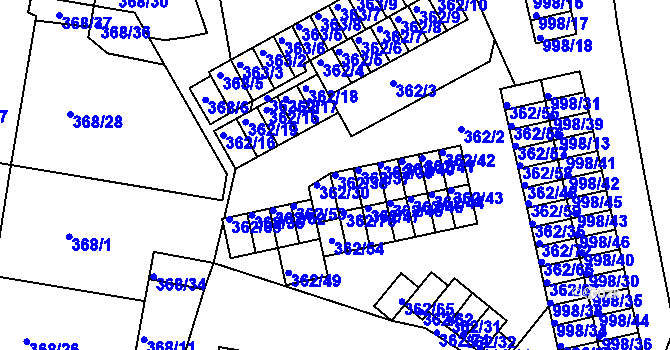 Parcela st. 362/38 v KÚ Rybáře, Katastrální mapa