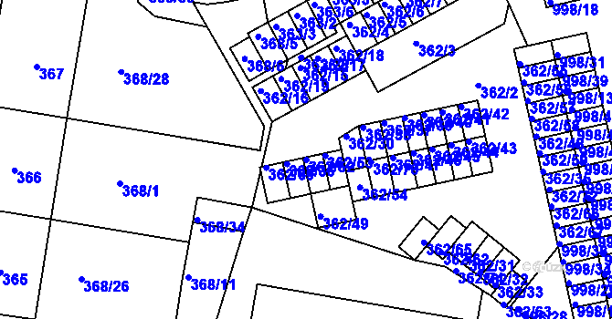 Parcela st. 362/52 v KÚ Rybáře, Katastrální mapa