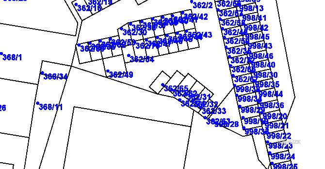 Parcela st. 362/65 v KÚ Rybáře, Katastrální mapa