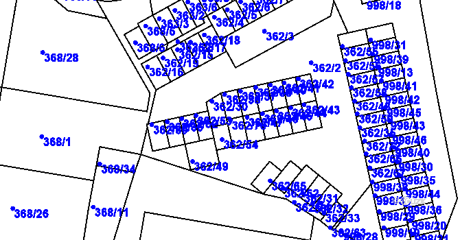 Parcela st. 362/70 v KÚ Rybáře, Katastrální mapa