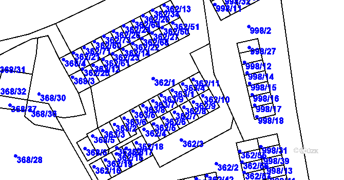 Parcela st. 363/1 v KÚ Rybáře, Katastrální mapa