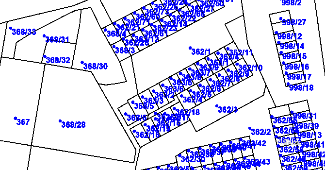 Parcela st. 363/6 v KÚ Rybáře, Katastrální mapa