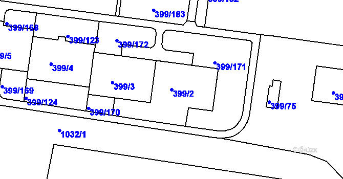 Parcela st. 399/2 v KÚ Rybáře, Katastrální mapa