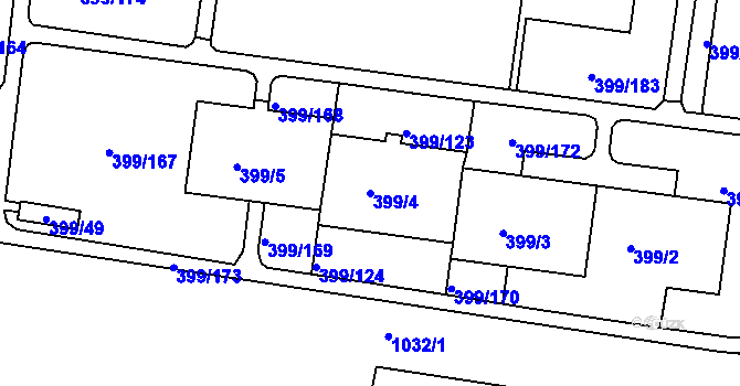 Parcela st. 399/4 v KÚ Rybáře, Katastrální mapa