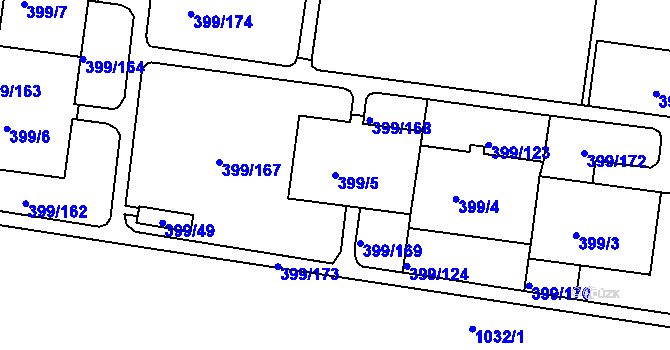 Parcela st. 399/5 v KÚ Rybáře, Katastrální mapa