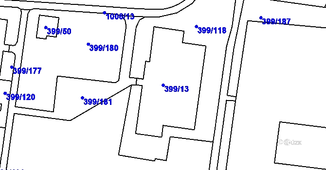 Parcela st. 399/13 v KÚ Rybáře, Katastrální mapa