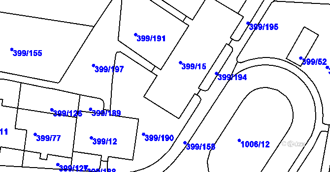 Parcela st. 399/15 v KÚ Rybáře, Katastrální mapa