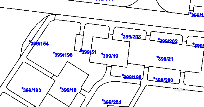 Parcela st. 399/19 v KÚ Rybáře, Katastrální mapa