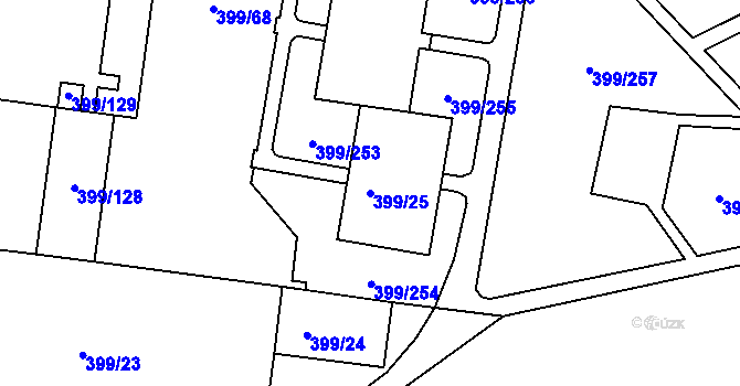 Parcela st. 399/25 v KÚ Rybáře, Katastrální mapa