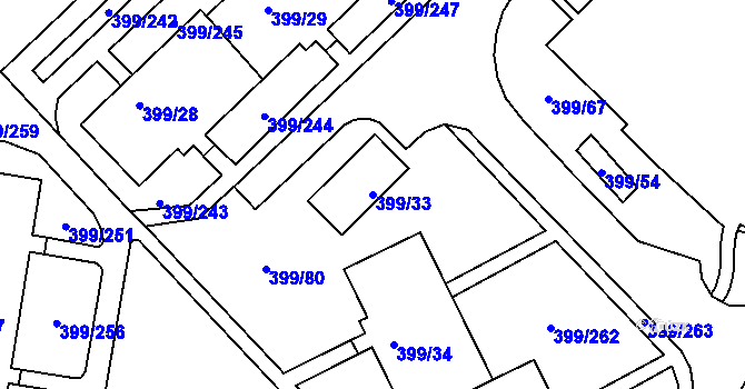 Parcela st. 399/33 v KÚ Rybáře, Katastrální mapa