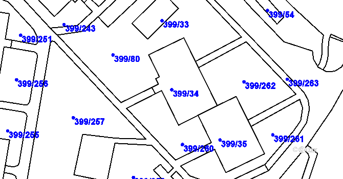Parcela st. 399/34 v KÚ Rybáře, Katastrální mapa