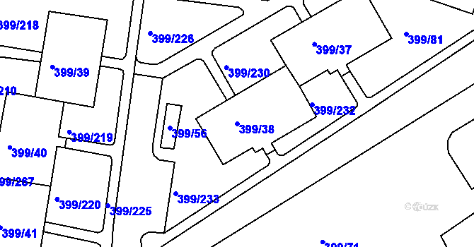 Parcela st. 399/38 v KÚ Rybáře, Katastrální mapa