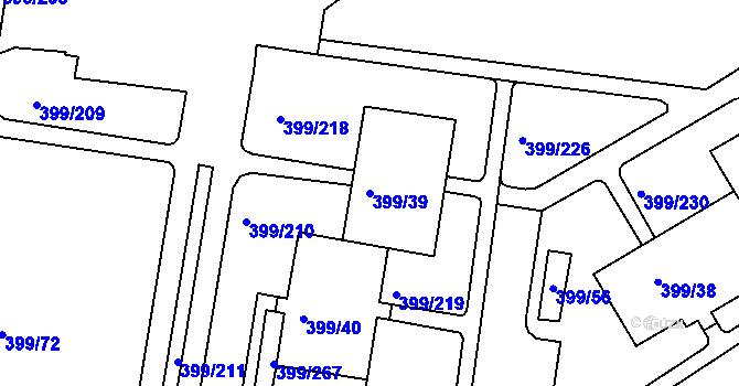 Parcela st. 399/39 v KÚ Rybáře, Katastrální mapa