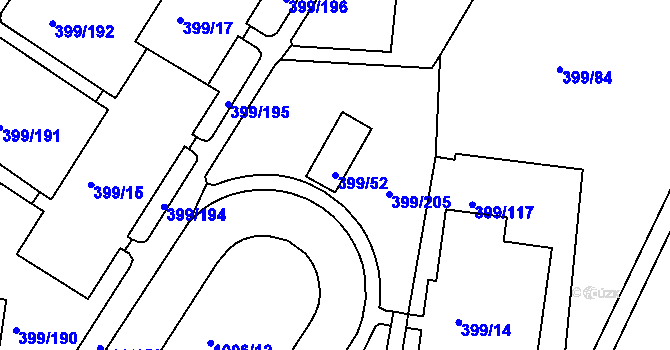 Parcela st. 399/52 v KÚ Rybáře, Katastrální mapa